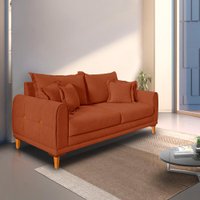 Sofá Living 2 Lugares 1,60m Livia Bouclê Pés de Madeira - Pallazio Cor:Terracota