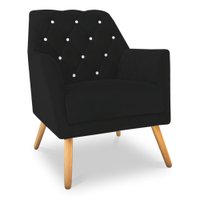 Poltrona Velvet Strass Veludo Pés de Madeira Preto - Pallazio