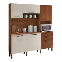Armário de Cozinha Compacta 6 Portas e 2 Gavetas 180cm Dali Ripado Nogueira/Off White - Pallazio