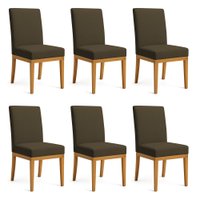 Kit 6 Cadeiras de Jantar Brisa Linho Base de Madeira - Pallazio Cor:Marrom Café