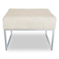 Puff Lisa Linho Base Metálica Industrial Prata - Pallazio
