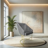 Poltrona Decorativa Alana Suede Grafite Base de Ferro Dourado - Pallazio