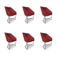 Kit 6 Poltronas Luxo Alana Suede Vermelho Base Ferro Preto - Pallazio