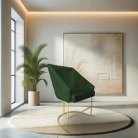 Poltrona Decorativa Alana Suede Verde Base de Ferro Dourado - Pallazio