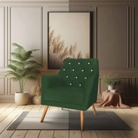 Poltrona Velvet Strass Veludo Pés de Madeira - Pallazio Cor:Verde