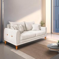 Sofá Living 2 Lugares 1,80m Livia Bouclê Pés de Madeira - Pallazio Cor:Off White