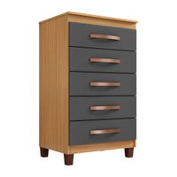 Cômoda para Quarto 5 Gavetas Monique Carvalho/Grafite - Pallazio