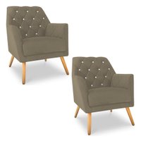 Kit 2 Poltronas Velvet Strass Veludo Pés de Madeira Cappuccino - Pallazio