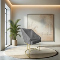 Poltrona Decorativa Alana Veludo Grafite Base de Ferro Dourado - Pallazio