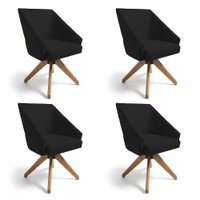 Kit 4 Poltronas Giratórias Alana Suede Preto Base de Madeira - Pallazio