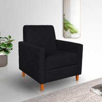 Poltrona Liana Bouclê Pés de Madeira - Pallazio Cor:Preto