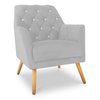 Poltrona Velvet Strass Veludo Pés de Madeira Cinza - Pallazio