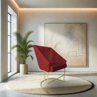 Poltrona Decorativa Alana Suede Vermelho Base de Ferro Dourado - Pallazio