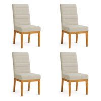 Kit 4 Cadeiras de Jantar Solana Suede Cappuccino Base de Madeira - Pallazio