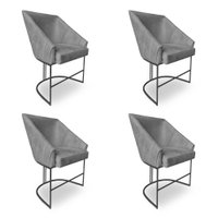 Kit 4 Poltronas Luxo Alana Suede Grafite Base Ferro Preto - Pallazio