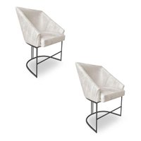 Kit 2 Poltronas Luxo Alana Veludo Bege Base Ferro Preto - Pallazio