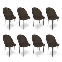 Kit 8 Cadeiras Poltrona de Jantar Ariel Suede Marrom Pés de Ferro Preto - Pallazio