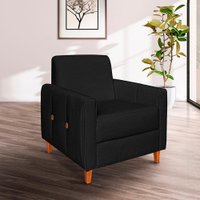Poltrona Zoe Bouclê Pés de Madeira - Pallazio Cor:Preto