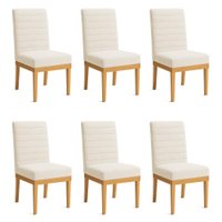 Kit 6 Cadeiras de Jantar Solana Boucle Bege Base de Madeira - Pallazio