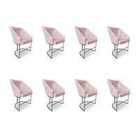 Kit 8 Poltronas Luxo Alana Suede Rosa Bebê Base Ferro Preto - Pallazio