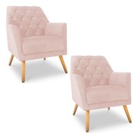 Kit 2 Poltronas Velvet Strass Veludo Pés de Madeira Rosa Bebê - Pallazio