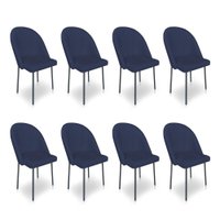 Kit 8 Cadeiras Poltrona de Jantar Ariel Suede Azul Marinho Pés de Ferro Preto - Pallazio