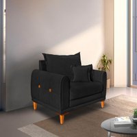 Poltrona Livia Bouclê Pés de Madeira - Pallazio Cor:Preto