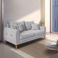 Sofá Living 2 Lugares 1,60m Livia Bouclê Cinza Pés Madeira