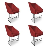Kit 4 Poltronas Luxo Alana Suede Vermelho Base Ferro Preto - Pallazio