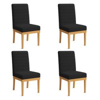 Kit 4 Cadeiras de Jantar Solana Boucle Preto Base de Madeira - Pallazio