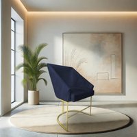 Poltrona Decorativa Alana Suede Azul Marinho Base de Ferro Dourado - Pallazio