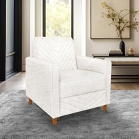 Poltrona Camila Bouclê Pés de Madeira - Pallazio Cor:Off White