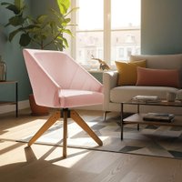 Poltrona Giratória Alana Suede Base de Madeira - Pallazio Cor:Rosa Bebê