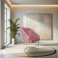 Poltrona Decorativa Alana Veludo Rosé Base de Ferro Dourado - Pallazio