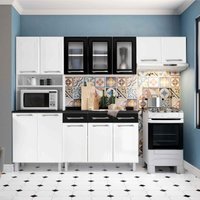 Armário de Cozinha Modulada Compacta de Aço 245cm com Balcão Multimóveis CR20528 Branco/Preto
