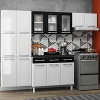Armário de Cozinha Modulada Compacta de Aço 245cm com Balcão Multimóveis CR20526 Branco/Preto