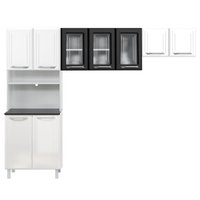 Armário de Cozinha Modulada Compacta de Aço 245cm 3 Peças Multimóveis CR20527 Branco/Preto