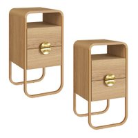 Kit 2 Mesas de Cabeceira Luna 30 cm Pes Metalicos Hanover Dourado Artesano