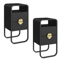 Kit 2 Mesas de Cabeceira Luna 30 cm Pes Metalicos Nero Preto Artesano