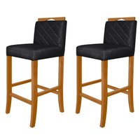 Kit 2 Banquetas Altas para Cozinha Madeira Maciça Estofadas com Encosto Multimóveis CR15019 Madeirado/Preto