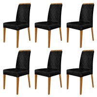 Kit 6 Cadeiras de Jantar Estofadas Madeira Maciça Multimóveis CR15022 Madeirado/Preto