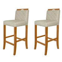 Kit 2 Banquetas Altas para Cozinha Madeira Maciça Estofadas com Encosto Multimóveis CR15019 Madeirado/Bege