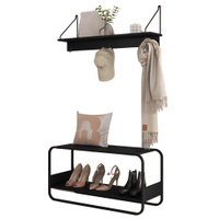 Sapateira Banco Luna 90 cm Pes Metalicos e Prateleira Oslo Nero Preto Artesano