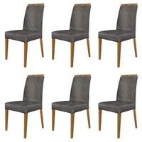 Kit 6 Cadeiras de Jantar Estofadas Madeira Maciça Multimóveis CR15022 Madeirado/Cinza