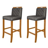 Kit 2 Banquetas Altas para Cozinha Madeira Maciça Estofadas com Encosto Multimóveis CR15019 Madeirado/Cinza