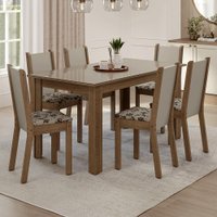 Conjunto Sala de Jantar Elóra Mesa Tampo de Vidro 6 Cadeiras Rustic/Crema/Bege Marrom Madesa