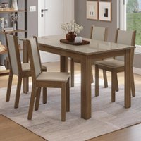 Conjunto Sala de Jantar Magnólia Mesa Tampo de Vidro 4 Cadeiras Rustic/Crema/Sintético Bege Madesa