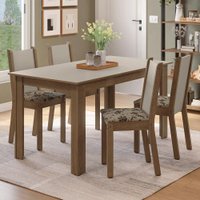 Conjunto Sala de Jantar Alva Mesa Tampo de Madeira 4 Cadeiras Rustic/Crema/Bege Marrom Madesa