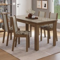 Conjunto Sala de Jantar Magnólia Mesa Tampo de Vidro 4 Cadeiras Rustic/Crema/Bege Marrom Madesa