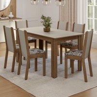 Conjunto Sala de Jantar Lucena Mesa Tampo de Madeira 6 Cadeiras Rustic/Crema/Floral Hibiscos Madesa